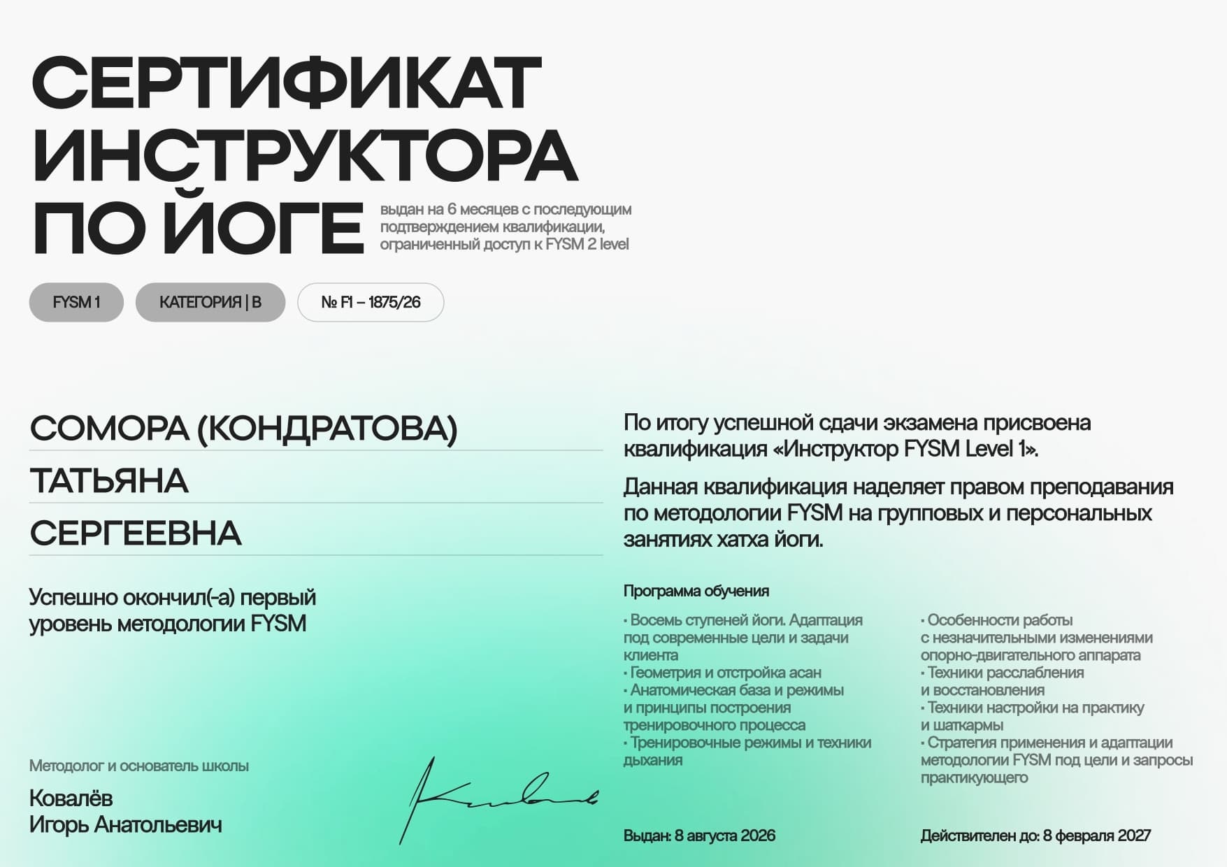 Инструктор FYSM Level 1